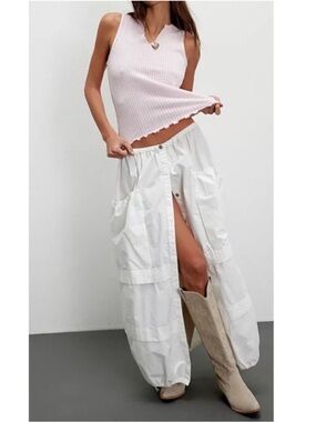 NWT Free people Eloise white cargo parachute maxi skirt -S